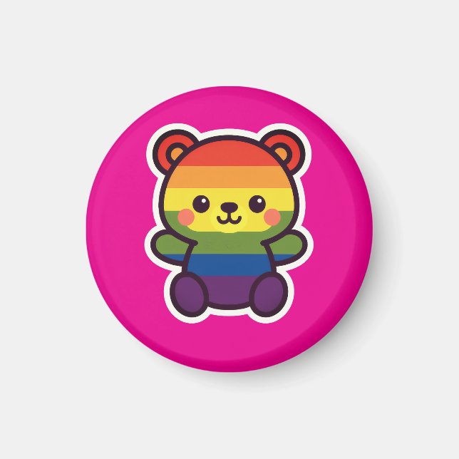 Kawaii Rainbow Teddy - A Cute LGBTQ+ Pride Plush Magnet (Framsidan)