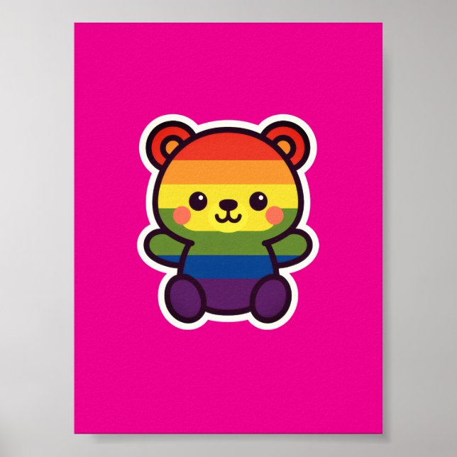 Kawaii Rainbow Teddy - A Cute LGBTQ+ Pride Plush Poster (Framsidan)
