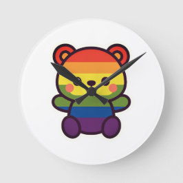 Kawaii Rainbow Teddy - A Cute LGBTQ+ Pride Plush Rund Klocka