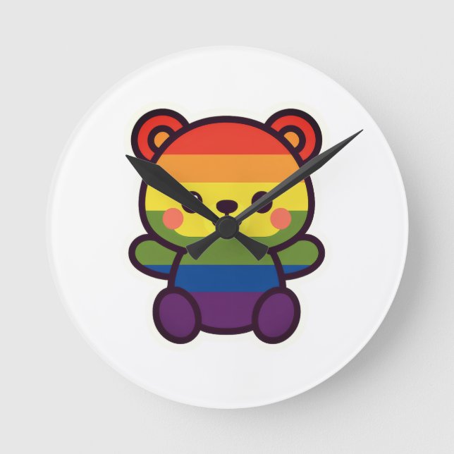 Kawaii Rainbow Teddy - A Cute LGBTQ+ Pride Plush Rund Klocka (Framsida)