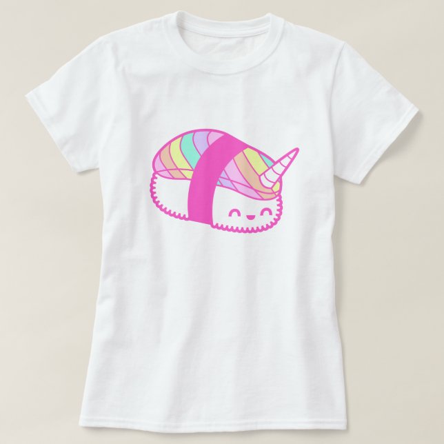 Kawaii Rainbow Unicorn Sushi T Shirt (Design framsida)