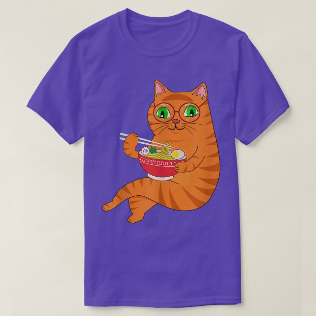 Kawaii Ramen Anime Cat Eating japansk noodles T Shirt (Design framsida)