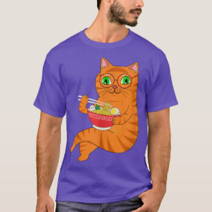Kawaii Ramen Anime Cat Eating japansk noodles T Shirt
