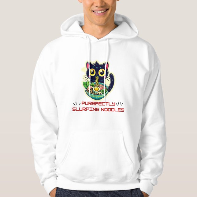 Kawaii Ramen Black Cat Lovers Japanska Hoodie (Framsida)