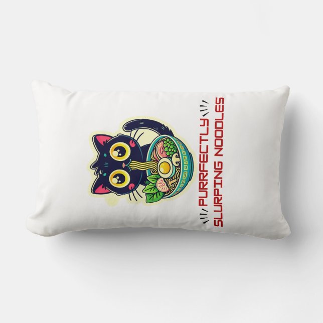 Kawaii Ramen Black Cat Lovers Japanska Lumbarkudde (Framsida)