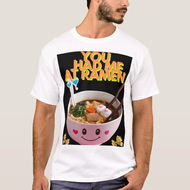 Kawaii Ramen Bowl T-Shirt - Cute & Roligt Foodie T (Framsida)