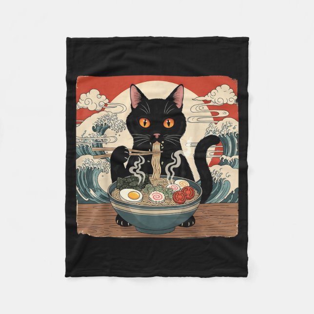 Kawaii Ramen Cat Anime Japanese Noodles Food Wave  Fleecefilt (Framsidan)