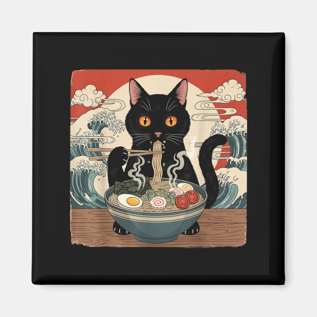 Kawaii Ramen Cat Anime Japanese Noodles Food Wave  Magnet (Framsidan)