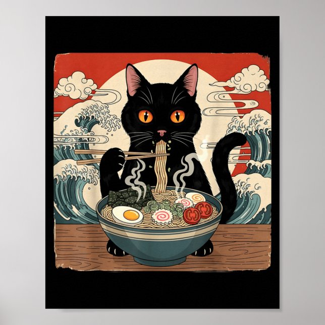 Kawaii Ramen Cat Anime Japanese Noodles Food Wave  Poster (Framsidan)
