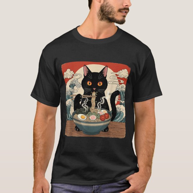 Kawaii Ramen Cat Anime Japanese Noodles Food Wave  T Shirt (Framsida)