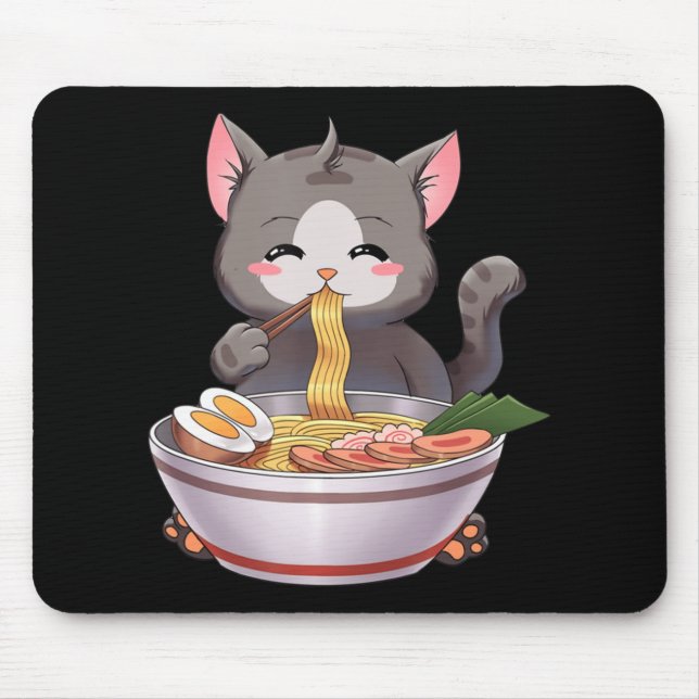 Kawaii Ramen Cat Anime Japansk livsmedelsgift Kids Musmatta (Framsidan)