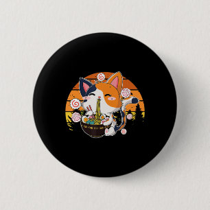 Kawaii Ramen Cat Anime Japanska Neko Noodle Roligt Knapp