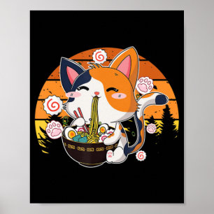 Kawaii Ramen Cat Anime Japanska Neko Noodle Roligt Poster