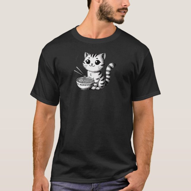 Kawaii Ramen Cat - Cute Noodle Älskare TSQ T Shirt (Framsida)