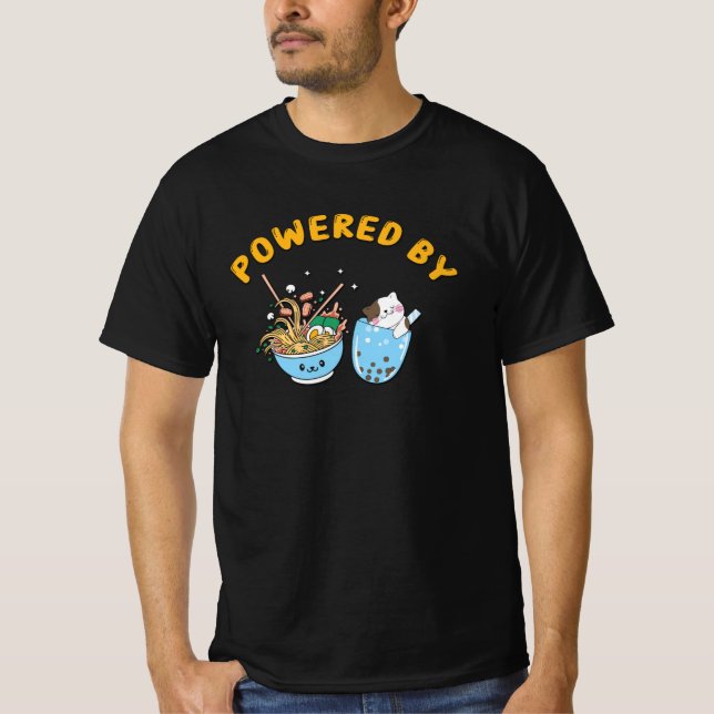 Kawaii Ramen & Cat Design | Ramen och Cat med eldr T Shirt (Framsida)
