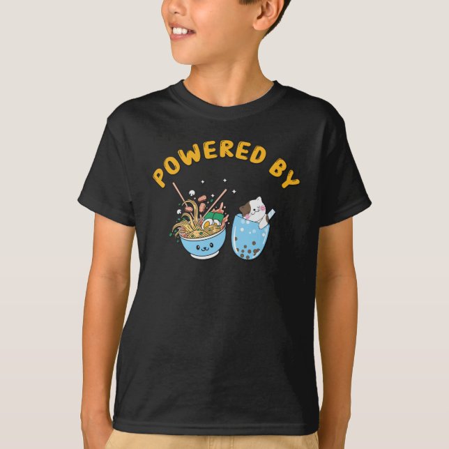 Kawaii Ramen & Cat Design | Ramen och Cat med eldr T Shirt (Framsida)
