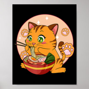 Kawaii Ramen Cat Japansk Neko Noodle Anime Gift G Poster