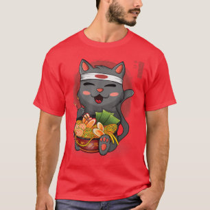 Kawaii Ramen Cat, Japanska Neko Noodle Funny Anime T Shirt