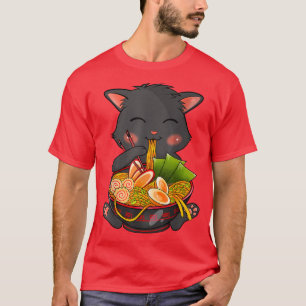 Kawaii Ramen Cat, Japanska Neko Noodle Funny Anime T Shirt