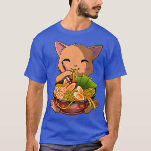 Kawaii Ramen Cat, Japanska Neko Noodle Funny Anime T Shirt