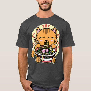 Kawaii Ramen Cute Anime Orange Cat Japansk noodle T Shirt