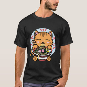 Kawaii Ramen Cute Anime Orange Cat Japansk noodle T Shirt