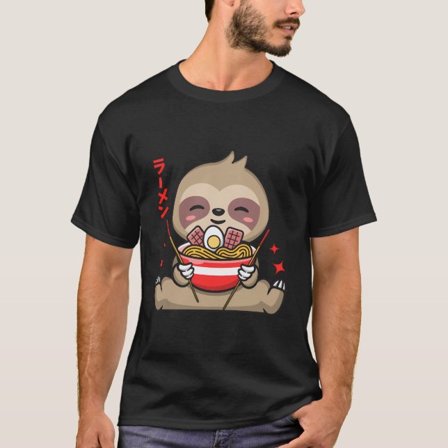 Kawaii Ramen Cute Anime Sloth Japanska Noodles Kid T Shirt (Framsida)