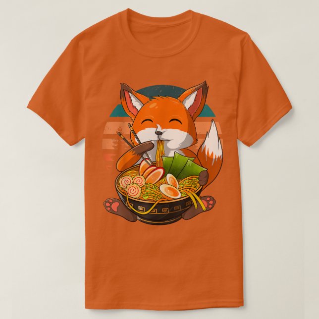 Kawaii Ramen Fox, Japanese Neko Noodle Funny Anime T Shirt (Design framsida)
