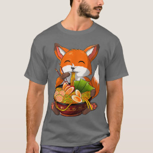 Kawaii Ramen Fox, Japanska Neko Noodle Funny Anime T Shirt
