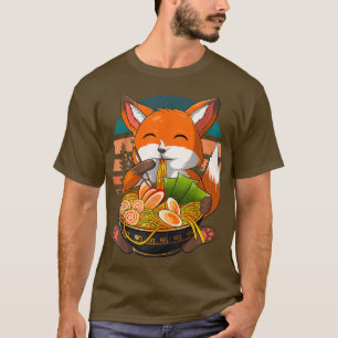 Kawaii Ramen Fox, Japanska Neko Noodle Funny Anime T Shirt