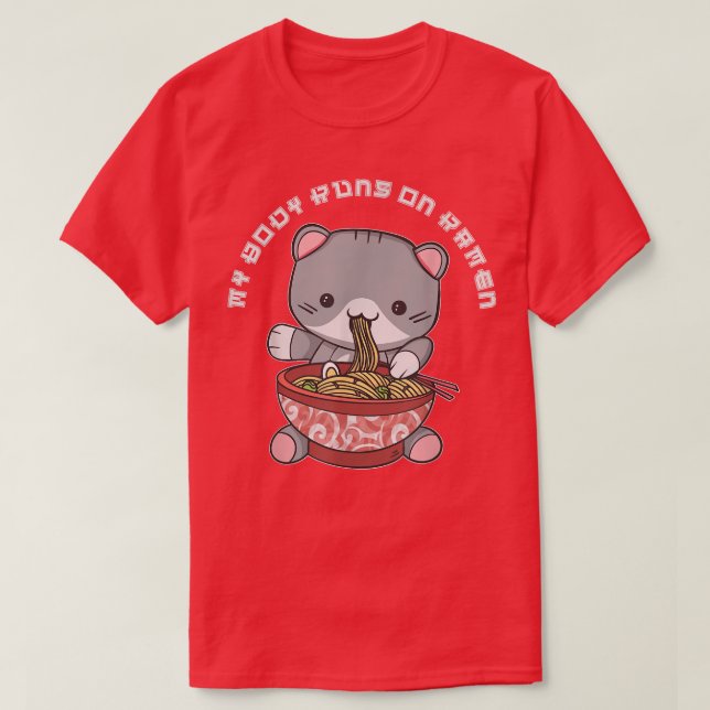 Kawaii Ramen Japanska Anime Nudlar Söt Katt Nudlar T Shirt (Design framsida)