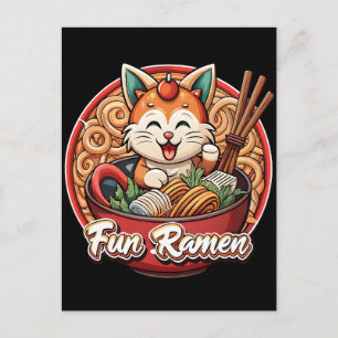 Kawaii Ramen Katt Retro Japansk Nudlar Konst T- Vykort