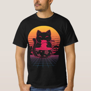 Kawaii Ramen Neko Retro Cat Japansk noodle Anime T Shirt