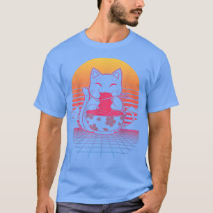 Kawaii Ramen Neko Retro Cat Japansk noodle Anime T Shirt