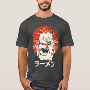 Kawaii Ramen Neko Retro Cat Japansk noodle Anime T Shirt