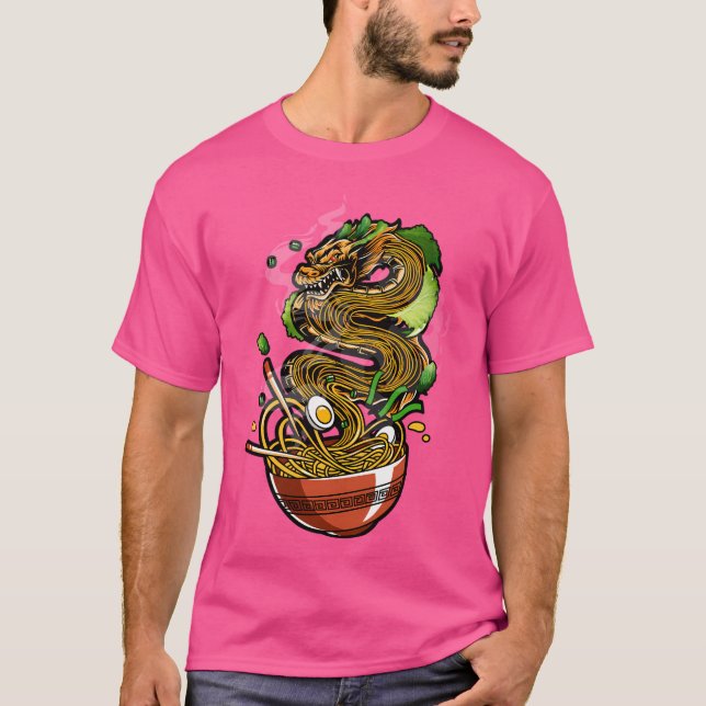 Kawaii Ramen Noodles Bowl Chopsticks Dragon Anime T Shirt (Framsida)