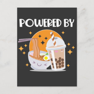 Kawaii Ramen Noodles och Cute Bubble Tea Drinker Vykort