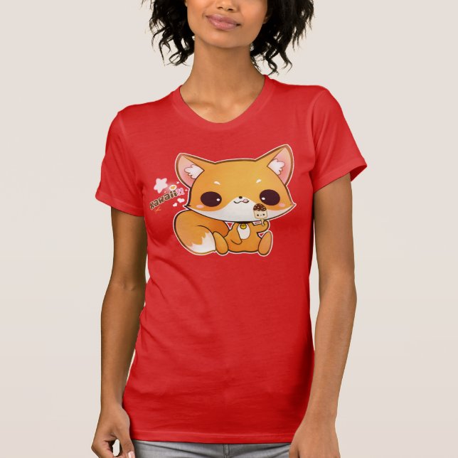 Kawaii räv med gullig glass t-shirt (Framsida)