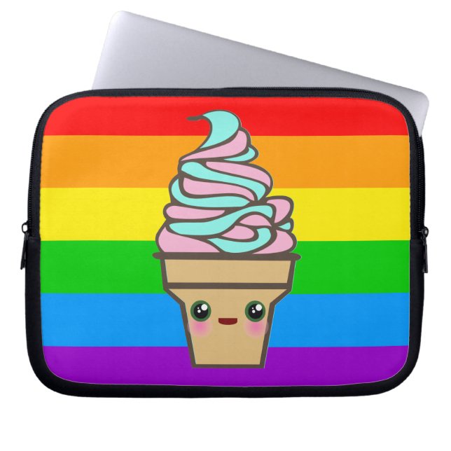 Kawaii Rave Ice Cream Cone Rainbow Laptop Fodral (Framsidan)