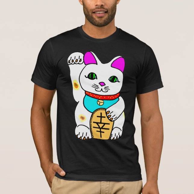 Kawaii Rave Lucky Cat Maneki Neko T Shirt (Framsida)