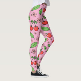 Kawaii Red Cherry Vibes Cute Girly Aesthetic Leggings