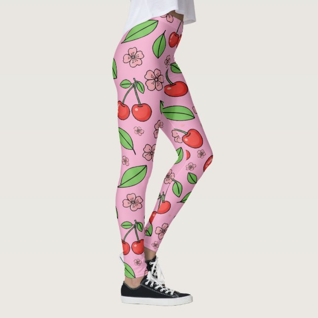 Kawaii Red Cherry Vibes Cute Girly Aesthetic Leggings (Höger)
