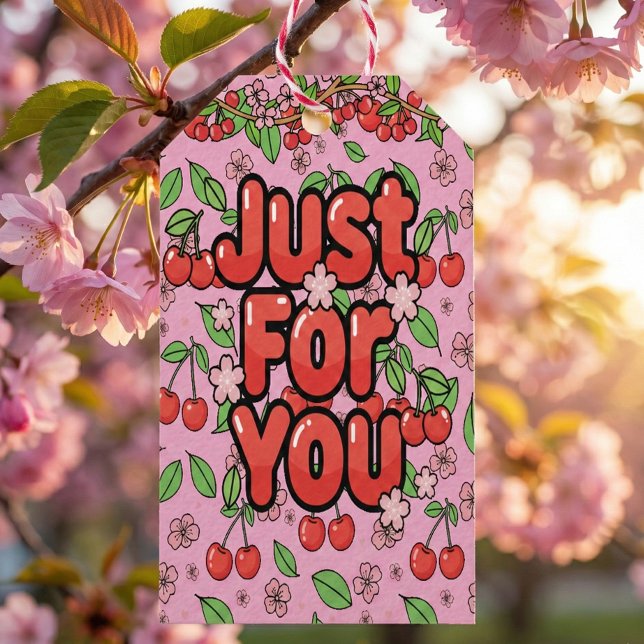 Kawaii Red Cherry Vibes Cute Girly Aesthetic Presentetikett (Skapare uppladdad)