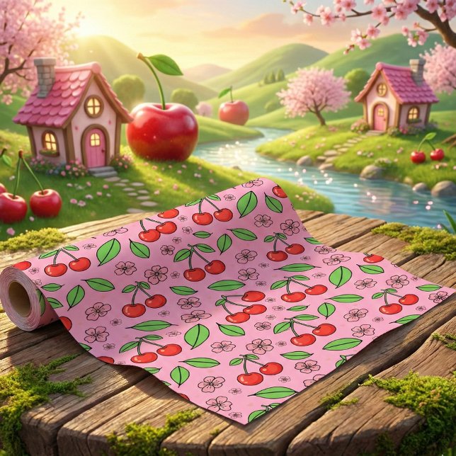 Kawaii Red Cherry Vibes Cute Girly Aesthetic Presentpapper (Skapare uppladdad)