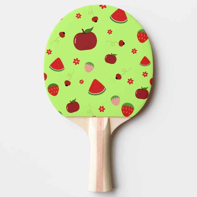Kawaii Red Fruits Pattern in Lime Green Pingisracket (Framsidan)