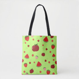 Kawaii Red Fruits Pattern in Lime Green Tygkasse