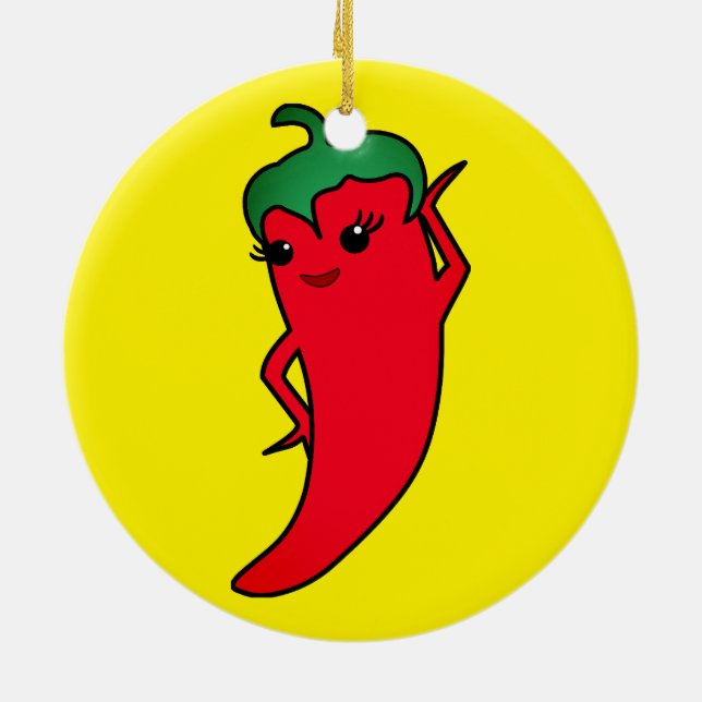 Kawaii Red Hot Pepper Diva Julgransprydnad Keramik (Baksidan)