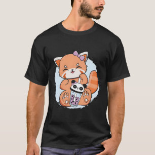 Kawaii Red Panda Boba Anime Pearl Bubble Tea Otaku T Shirt