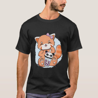 Kawaii Red Panda Boba Anime Pearl Bubble Tea Otaku T Shirt