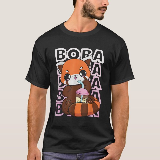 Kawaii Red Panda Boba Anime Pearl Bubble Tea Otaku T Shirt (Framsida)